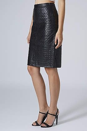 TOPSHOP QUILTED LEATHER PENCIL SKIRT 