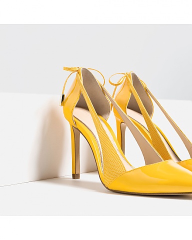 Zara Yellow High Heel Shoes With Bow