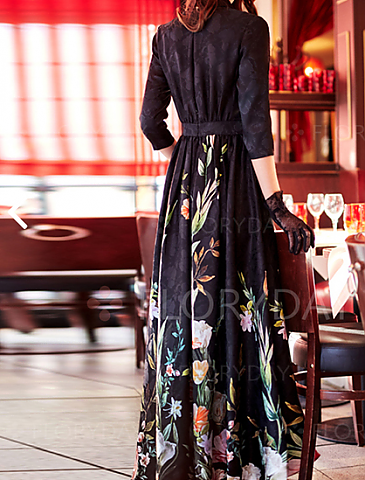  Floral 3/4 Sleeves Maxi Casual Dresses